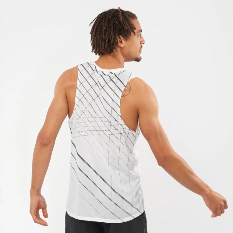 White / Black Salomon Sense Aero Singlet Men's Tanks | IE ID5730